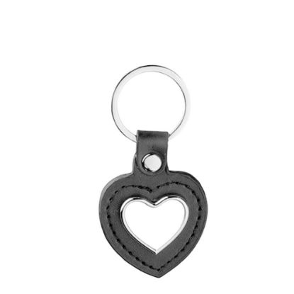Picture of KEY-RING -  METAL+ LEATHER (Heart) black