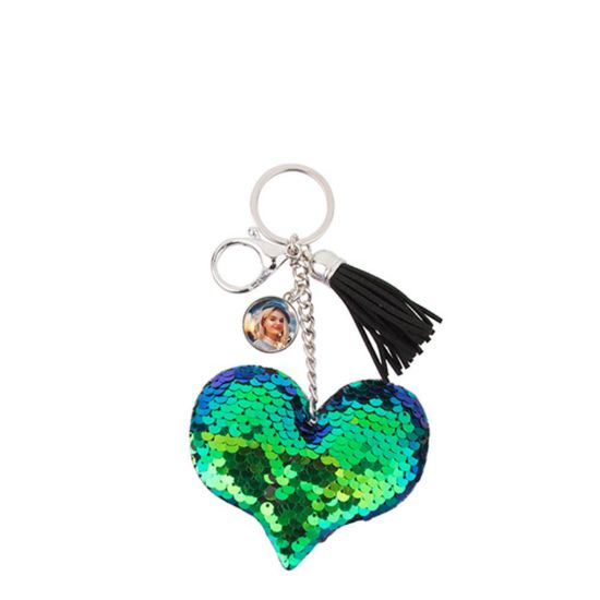 Picture of KEY-RING - (SEQUIN) HEART blue/green