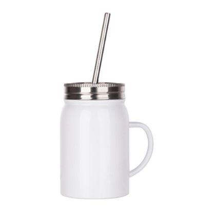 Picture of MASON JAR with straw - 17oz WHITE with handle