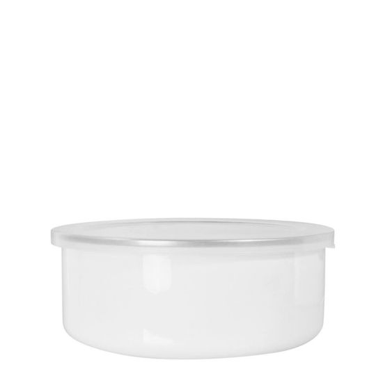 Picture of ENAMEL BOWL 30oz. LOW - WHITE+SILVER rim