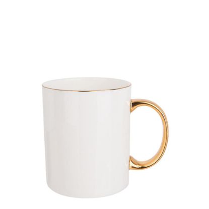 Picture of MUG WHITE (Bone China) 11oz GOLD rim & Hand