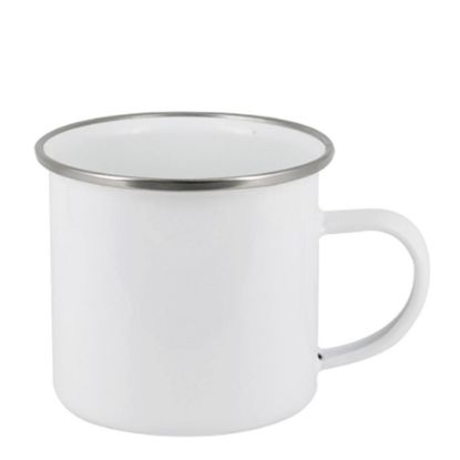 Picture of ENAMEL MUG 18oz WHITE + SILVER rim