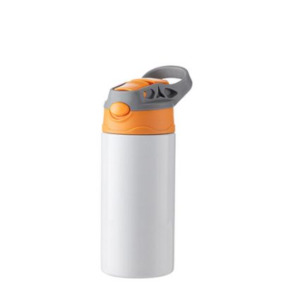 Εικόνα της Kids Bottle (360ml) WHITE Grey/Orange Cap with Silicone Straw