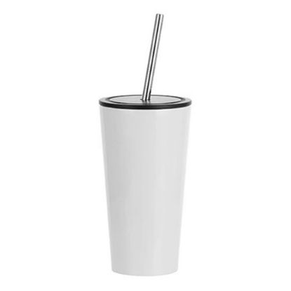 Picture of Tumbler 16oz - WHITE with Black Cup & Straw