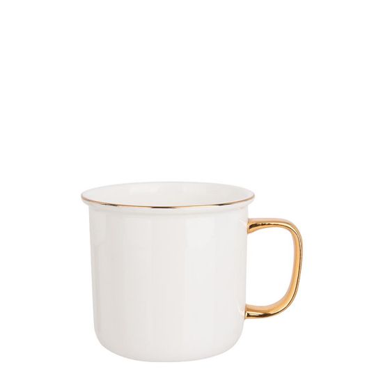 Picture of MUG WHITE (Bone China)  9oz GOLD rim & Hand