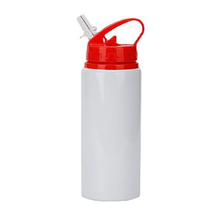 Picture of Water Bottle WHITE (Aluminum) 600ml with Red Lid