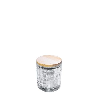 Εικόνα της Glass Candlestick Weave (diam.7xH.7.4 cm) with Wooden Lid